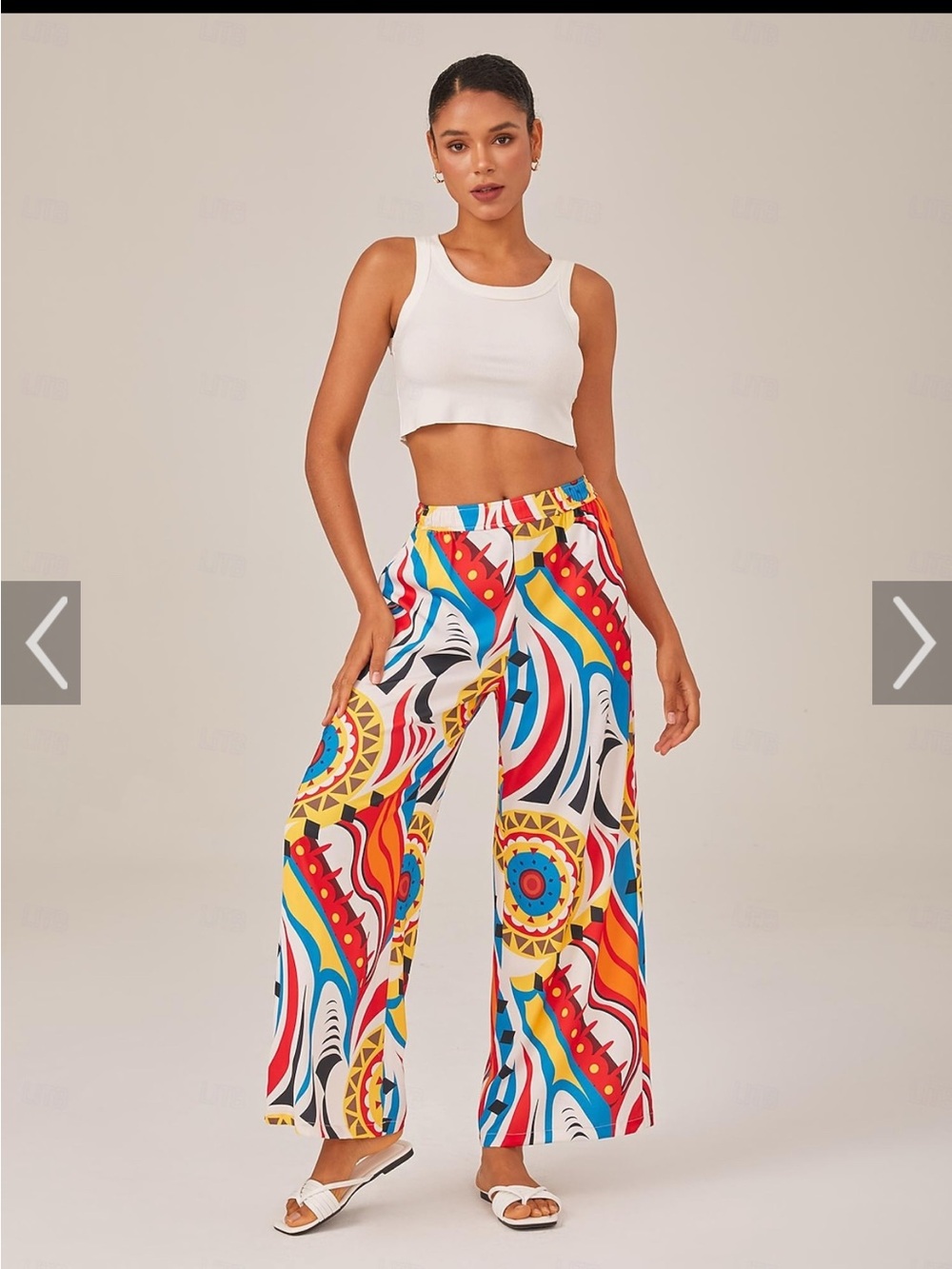 Wide Leg Printed Palazzo Pants - Multicolor L
